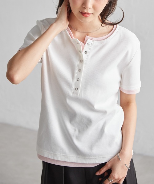 RANAN(ラナン)の「レイヤードヘンリーネックTシャツ(Tシャツ/カットソー・レディース・グレー/ブラック/ネイビー/ホワイト・LL/M/L)」の7枚目の写真