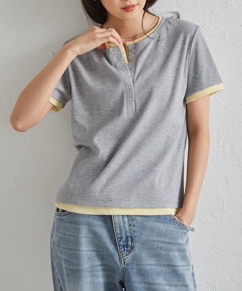 RANAN(ラナン)の「レイヤードヘンリーネックTシャツ(Tシャツ/カットソー・レディース・グレー/ブラック/ネイビー/ホワイト・LL/M/L)」の14枚目の写真