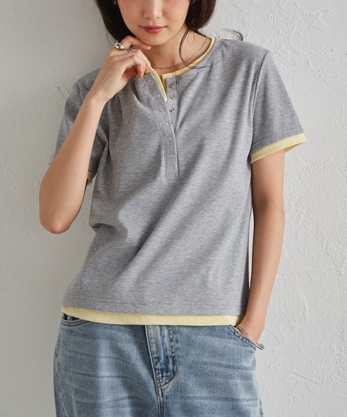 RANAN(ラナン)の「レイヤードヘンリーネックTシャツ(Tシャツ/カットソー・レディース・グレー/ブラック/ネイビー/ホワイト・LL/M/L)」の15枚目の写真