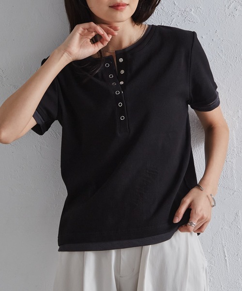 RANAN(ラナン)の「レイヤードヘンリーネックTシャツ(Tシャツ/カットソー・レディース・グレー/ブラック/ネイビー/ホワイト・LL/M/L)」の10枚目の写真