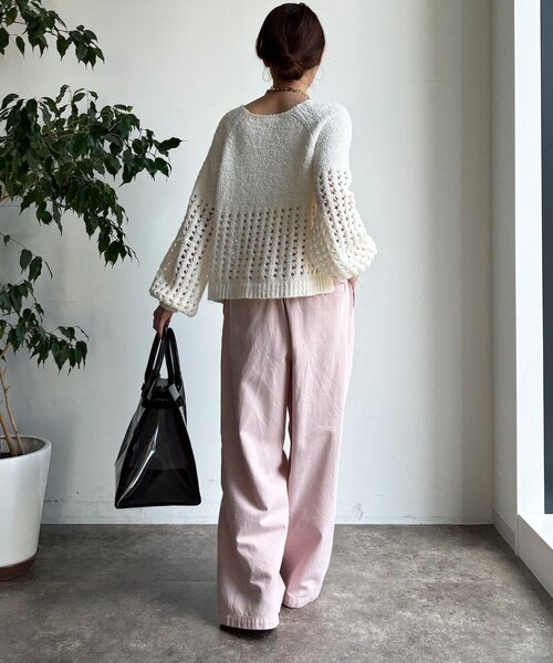 DouDou（ドゥドゥ）の「【WEB限定】メッシュ編みニットプルオーバー（ニット/セーター・レディース・オフホワイト/ブラック/パープル・FREE）」の8枚目の写真