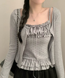 VIVID LADY（ビビッドレディー）の「ドットフリルキャミソール×ショートカーディガン アンサンブル（アンサンブル）」