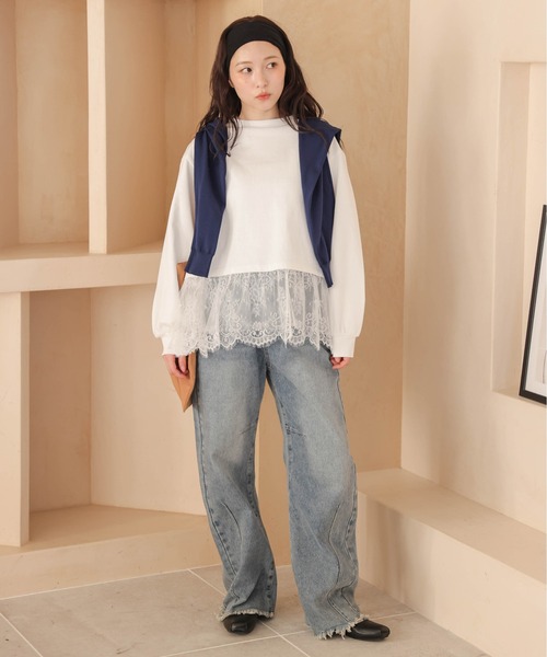 La-gemme(ラジェム)の「裾レーストップス(Tシャツ/カットソー・レディース・ホワイト/ブラック・フリー)」の3枚目の写真