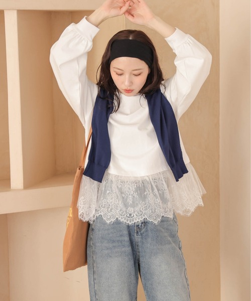 La-gemme(ラジェム)の「裾レーストップス(Tシャツ/カットソー・レディース・ホワイト/ブラック・フリー)」の4枚目の写真