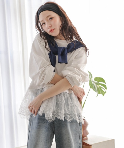 La-gemme(ラジェム)の「裾レーストップス(Tシャツ/カットソー・レディース・ホワイト/ブラック・フリー)」の7枚目の写真