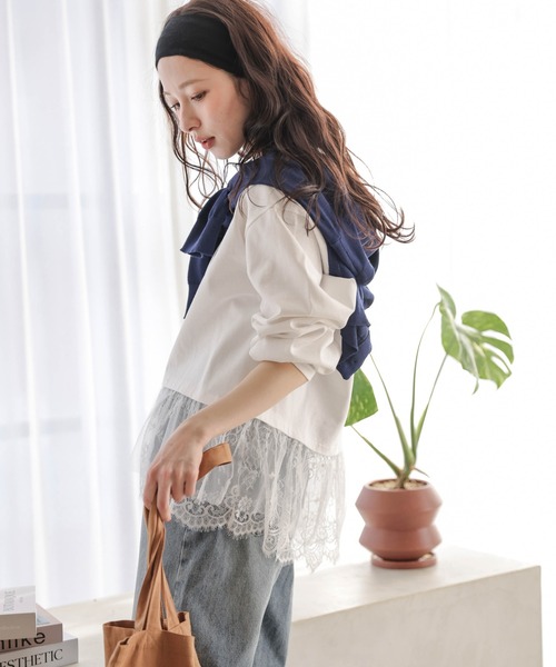 La-gemme(ラジェム)の「裾レーストップス(Tシャツ/カットソー・レディース・ホワイト/ブラック・フリー)」の8枚目の写真