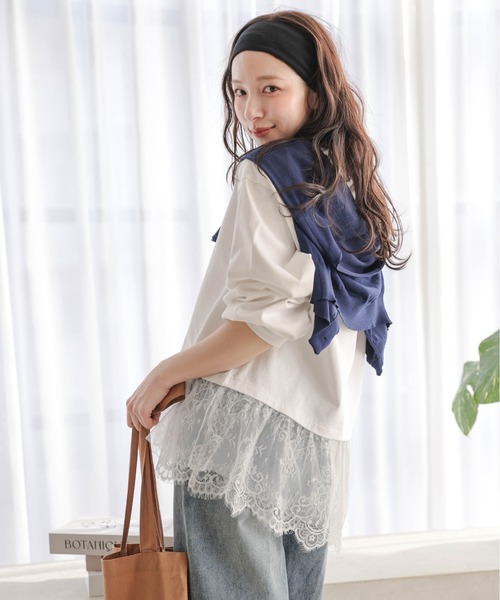 La-gemme(ラジェム)の「裾レーストップス(Tシャツ/カットソー・レディース・ホワイト/ブラック・フリー)」の9枚目の写真