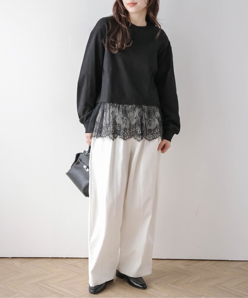 La-gemme(ラジェム)の「裾レーストップス(Tシャツ/カットソー・レディース・ホワイト/ブラック・フリー)」の10枚目の写真