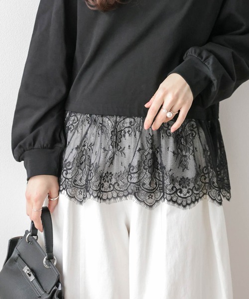La-gemme(ラジェム)の「裾レーストップス(Tシャツ/カットソー・レディース・ホワイト/ブラック・フリー)」の11枚目の写真