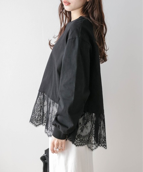 La-gemme(ラジェム)の「裾レーストップス(Tシャツ/カットソー・レディース・ホワイト/ブラック・フリー)」の12枚目の写真