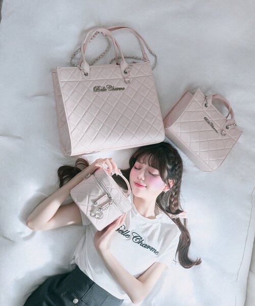 OLIVE des OLIVE（オリーブデオリーブ）の「【Belle Charme】Belle Charme Quilted Mini Tote（トートバッグ・レディース・ピンク/アイボリー/ブラック・FREE）」の6枚目の写真