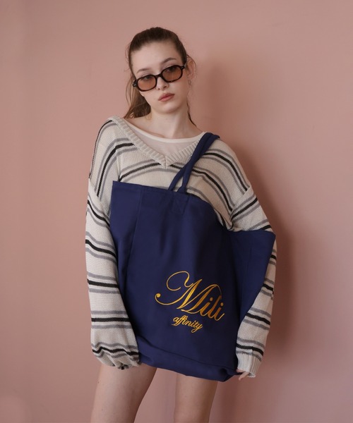 Mili affinity（ミリアフィニティー）の「ロゴビックトートバック（トートバッグ・レディース・ネイビー/ホワイト/バーガンディー/イエロー・FREE）」の16枚目の写真