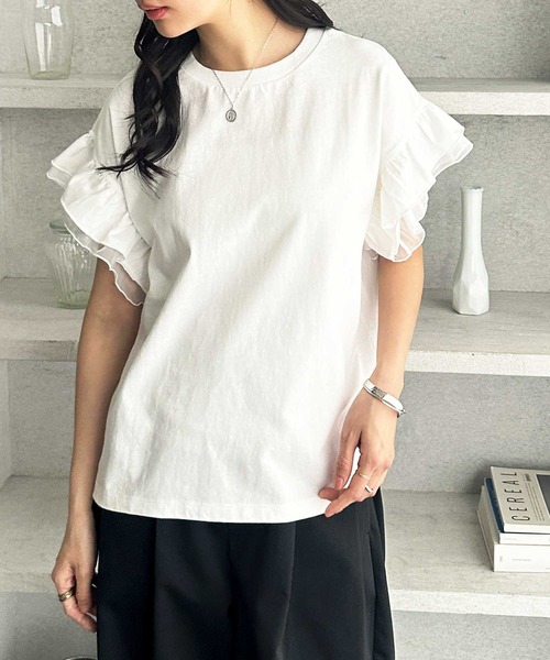 GeeRA(ジーラ)の「接触冷感袖フリルカットソー(Tシャツ/カットソー・レディース・ブラック/オフホワイト・MEDIUM/LARGE/X-LARGE)」の6枚目の写真