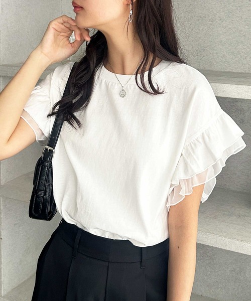 GeeRA(ジーラ)の「接触冷感袖フリルカットソー(Tシャツ/カットソー・レディース・ブラック/オフホワイト・MEDIUM/LARGE/X-LARGE)」の3枚目の写真