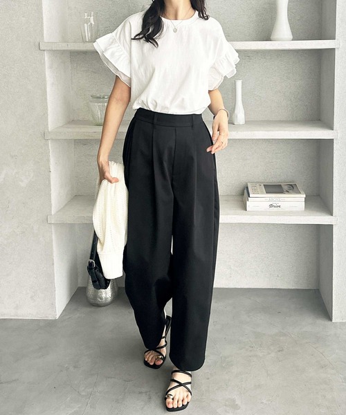 GeeRA(ジーラ)の「接触冷感袖フリルカットソー(Tシャツ/カットソー・レディース・ブラック/オフホワイト・MEDIUM/LARGE/X-LARGE)」の8枚目の写真