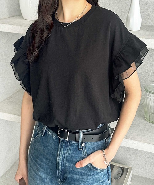 GeeRA(ジーラ)の「接触冷感袖フリルカットソー(Tシャツ/カットソー・レディース・ブラック/オフホワイト・MEDIUM/LARGE/X-LARGE)」の11枚目の写真