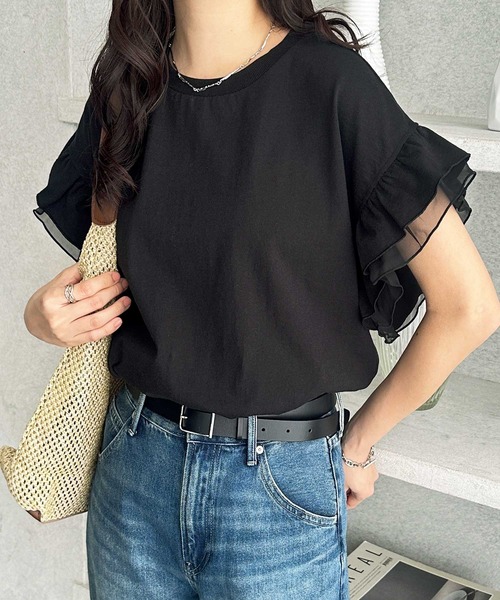 GeeRA(ジーラ)の「接触冷感袖フリルカットソー(Tシャツ/カットソー・レディース・ブラック/オフホワイト・MEDIUM/LARGE/X-LARGE)」の10枚目の写真