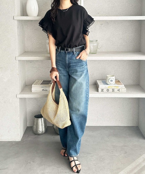 GeeRA(ジーラ)の「接触冷感袖フリルカットソー(Tシャツ/カットソー・レディース・ブラック/オフホワイト・MEDIUM/LARGE/X-LARGE)」の13枚目の写真