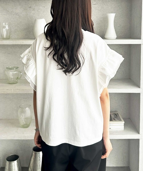 GeeRA(ジーラ)の「接触冷感袖フリルカットソー(Tシャツ/カットソー・レディース・ブラック/オフホワイト・MEDIUM/LARGE/X-LARGE)」の7枚目の写真