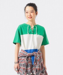 【BEAMS 長袖カットソー グリーン系 総柄】 BEAMS BOY｜ビームスボーイのTシャツ/カットソー（グリーン・カーキ