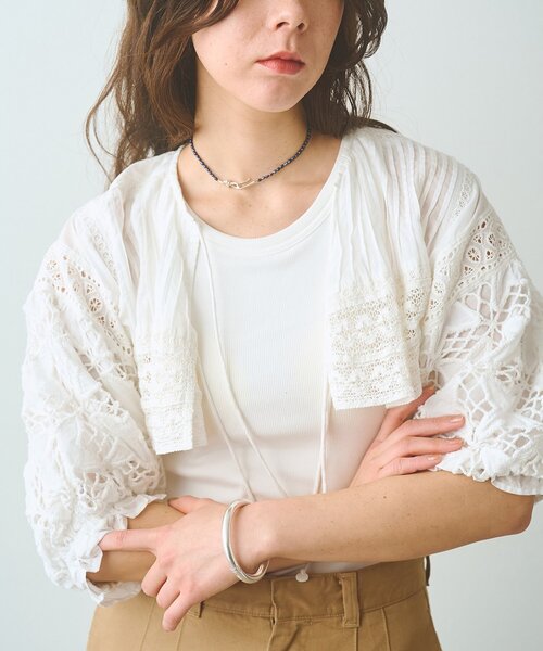 Whim Gazette（ウィムガゼット）の「ボレロブラウス（カーディガン/ボレロ・レディース・チャコールグレー/オフホワイト/ブラック・FREE）」の5枚目の写真