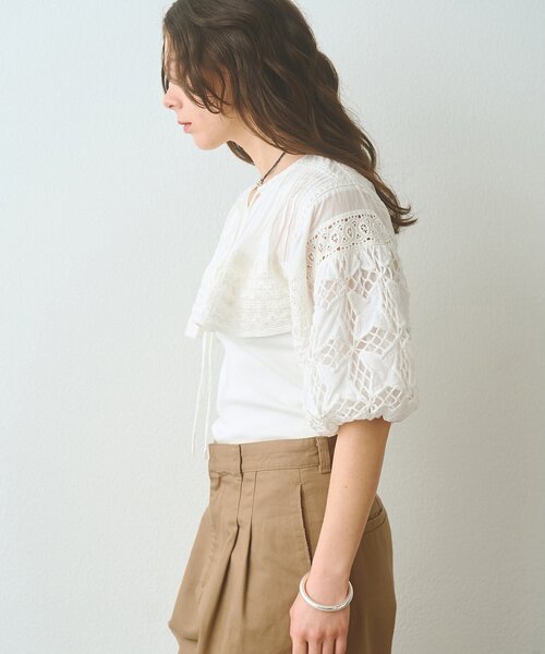 Whim Gazette（ウィムガゼット）の「ボレロブラウス（カーディガン/ボレロ・レディース・チャコールグレー/オフホワイト/ブラック・FREE）」の6枚目の写真