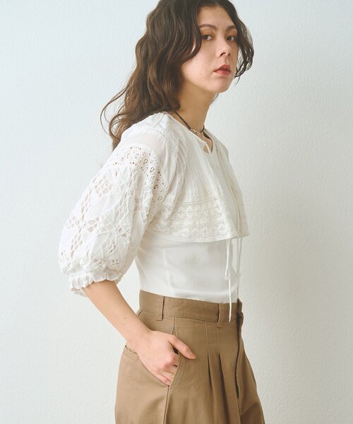 Whim Gazette（ウィムガゼット）の「ボレロブラウス（カーディガン/ボレロ・レディース・チャコールグレー/オフホワイト/ブラック・FREE）」の7枚目の写真