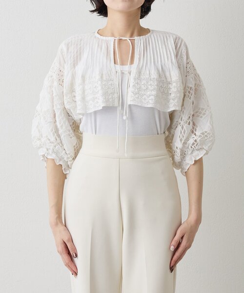 Whim Gazette（ウィムガゼット）の「ボレロブラウス（カーディガン/ボレロ・レディース・チャコールグレー/オフホワイト/ブラック・FREE）」の14枚目の写真