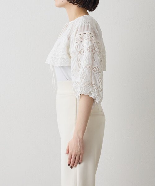 Whim Gazette（ウィムガゼット）の「ボレロブラウス（カーディガン/ボレロ・レディース・チャコールグレー/オフホワイト/ブラック・FREE）」の15枚目の写真