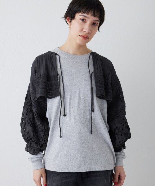 Whim Gazette（ウィムガゼット）の「ボレロブラウス（カーディガン/ボレロ・レディース・チャコールグレー/オフホワイト/ブラック・FREE）」の3枚目の写真