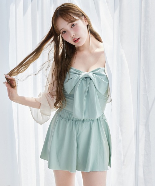 one after another NICE CLAUP（ワンアフターアナザーナイスクラップ）の「swimwear/フロントリボン+シアーカーディガン/4点セット（水着・レディース・ホワイト系/ミント・FREE）」の6枚目の写真