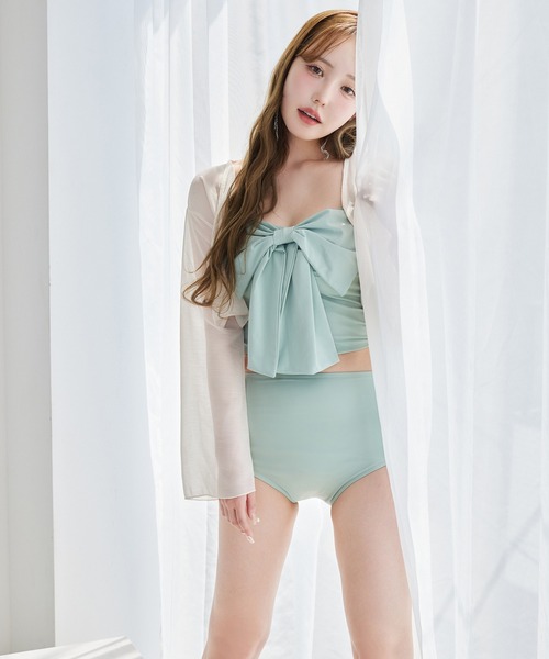 one after another NICE CLAUP（ワンアフターアナザーナイスクラップ）の「swimwear/フロントリボン+シアーカーディガン/4点セット（水着・レディース・ホワイト系/ミント・FREE）」の8枚目の写真