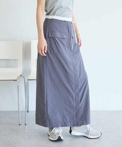 CRAFT STANDARD BOUTIQUE（クラフトスタンダードブティック）の「ナイロンダブルウエストIラインスカート（スカート・レディース・ライトベージュ/グレー・M/L）」の5枚目の写真