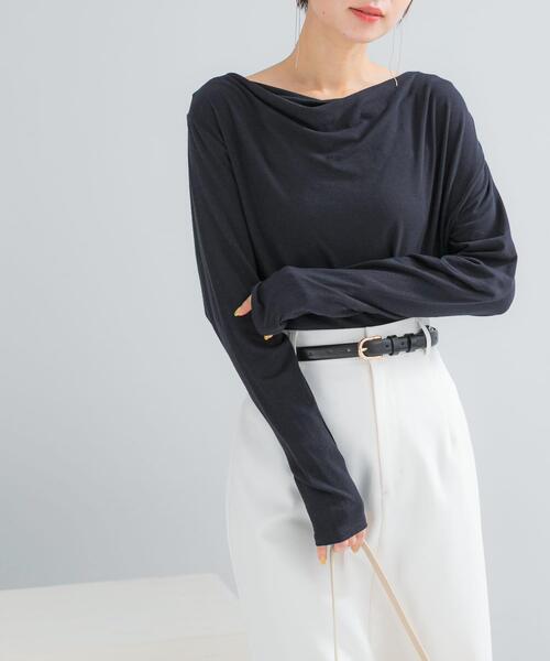 URBAN RESEARCH ROSSO WOMEN（アーバンリサーチ　ロッソ）の「エアリータッチ2WAYネックプルオーバー（Tシャツ/カットソー・レディース・ネイビー/オフホワイト・FREE）」の2枚目の写真