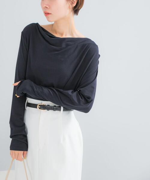 URBAN RESEARCH ROSSO WOMEN（アーバンリサーチ　ロッソ）の「エアリータッチ2WAYネックプルオーバー（Tシャツ/カットソー・レディース・ネイビー/オフホワイト・FREE）」の9枚目の写真