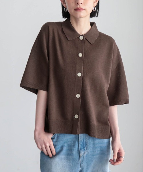 for/c(フォーシー)の「ニットポロカーディガン【サスティナブル】(ニット/セーター・レディース・ブラウン/アイボリー/ブラック・M/L)」の3枚目の写真