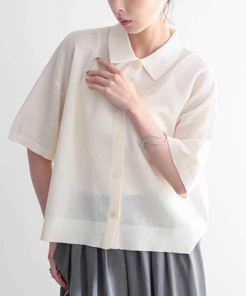 for/c(フォーシー)の「ニットポロカーディガン【サスティナブル】(ニット/セーター・レディース・ブラウン/アイボリー/ブラック・M/L)」の4枚目の写真
