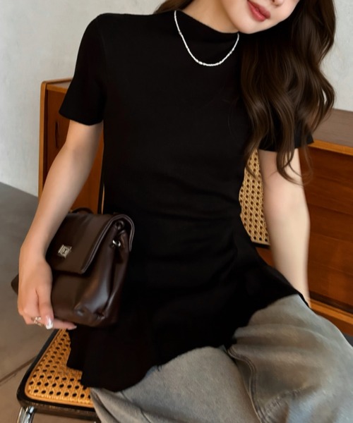 Eclat one(エクラワン)の「【Eclat one】ペプラム デザイン フレアヘム 半袖 ニットTシャツ(Tシャツ/カットソー・レディース・ブラック/アイボリー/グレー・FREE)」の11枚目の写真