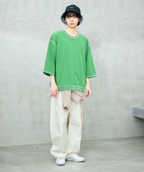 LAKOLE(ラコレ)の「ステッチミニ裏毛クロップドT / 659505(Tシャツ/カットソー・メンズ・ブラック/オレンジ/グリーン/ホワイト・MEDIUM/LARGE)」の9枚目の写真
