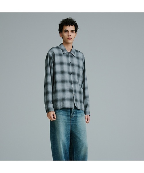 GOLD（ゴールド）の「GOLD / ゴールド：COTTON / SILK NEL CHECK OPEN SHIRT：26A-GL29646[MUS]（シャツ/ブラウス・メンズ・グレー・M）」の4枚目の写真