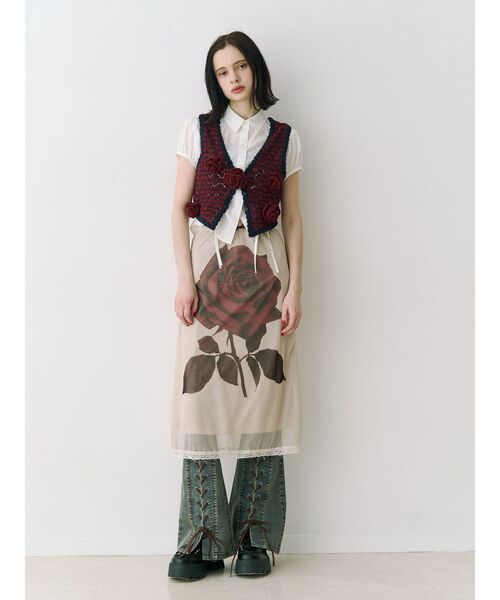 jouetie（ジュエティ）の「ローズシアーミドルスカート（スカート・レディース・アイボリー/ブラウン・MEDIUM）」の3枚目の写真