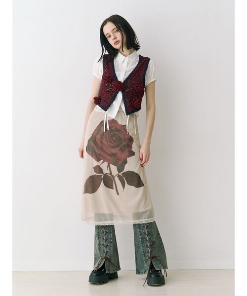 jouetie（ジュエティ）の「ローズシアーミドルスカート（スカート・レディース・アイボリー/ブラウン・MEDIUM）」の4枚目の写真