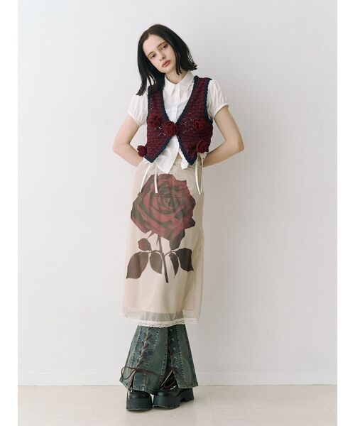 jouetie（ジュエティ）の「ローズシアーミドルスカート（スカート・レディース・アイボリー/ブラウン・MEDIUM）」の5枚目の写真