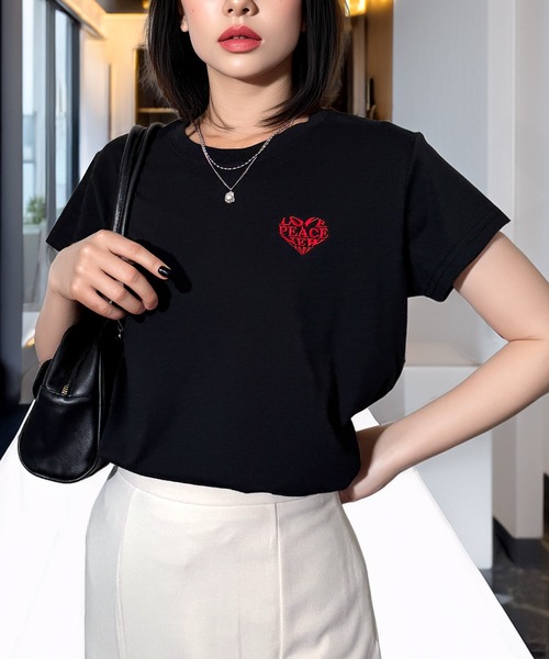 Candlestick(キャンドルスティック)の「ハート刺繍ロゴ コンパクトTシャツ(Tシャツ/カットソー・レディース・グリーン/ホワイト系/ブラック/スミクロ・FREE)」の7枚目の写真