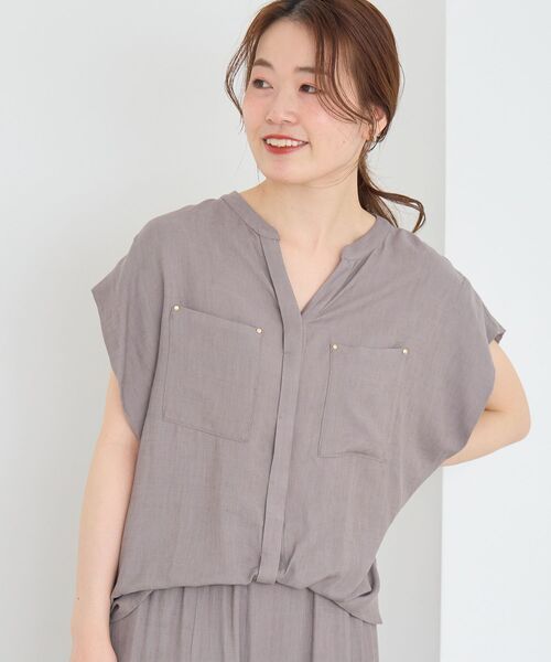 le.coeur blanc(ルクールブラン)の「2WAYリネンライクポケットブラウス(シャツ/ブラウス・レディース・アイボリー/ライトグリーン/チャコールグレー/モカ・38)」の15枚目の写真