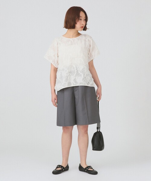 Ray BEAMS(レイビームス)の「【8/6 再値下げ】シュリンク ジャカード トップス(Tシャツ/カットソー・レディース・ホワイト系その他6/ブラック・ONE SIZE)」の3枚目の写真