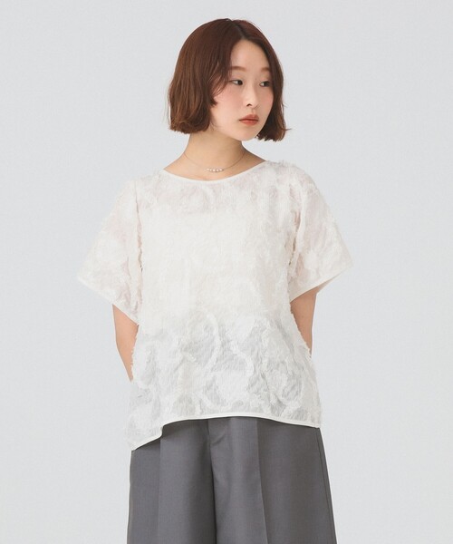 Ray BEAMS(レイビームス)の「【8/6 再値下げ】シュリンク ジャカード トップス(Tシャツ/カットソー・レディース・ホワイト系その他6/ブラック・ONE SIZE)」の6枚目の写真