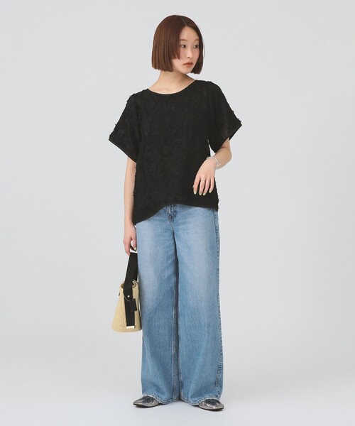 Ray BEAMS(レイビームス)の「【8/6 再値下げ】シュリンク ジャカード トップス(Tシャツ/カットソー・レディース・ホワイト系その他6/ブラック・ONE SIZE)」の7枚目の写真