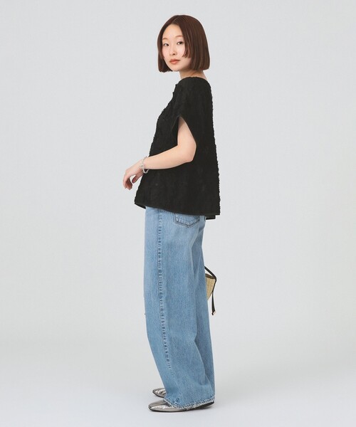 Ray BEAMS(レイビームス)の「【8/6 再値下げ】シュリンク ジャカード トップス(Tシャツ/カットソー・レディース・ホワイト系その他6/ブラック・ONE SIZE)」の8枚目の写真