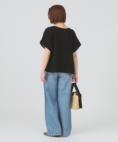 Ray BEAMS(レイビームス)の「【8/6 再値下げ】シュリンク ジャカード トップス(Tシャツ/カットソー・レディース・ホワイト系その他6/ブラック・ONE SIZE)」の9枚目の写真